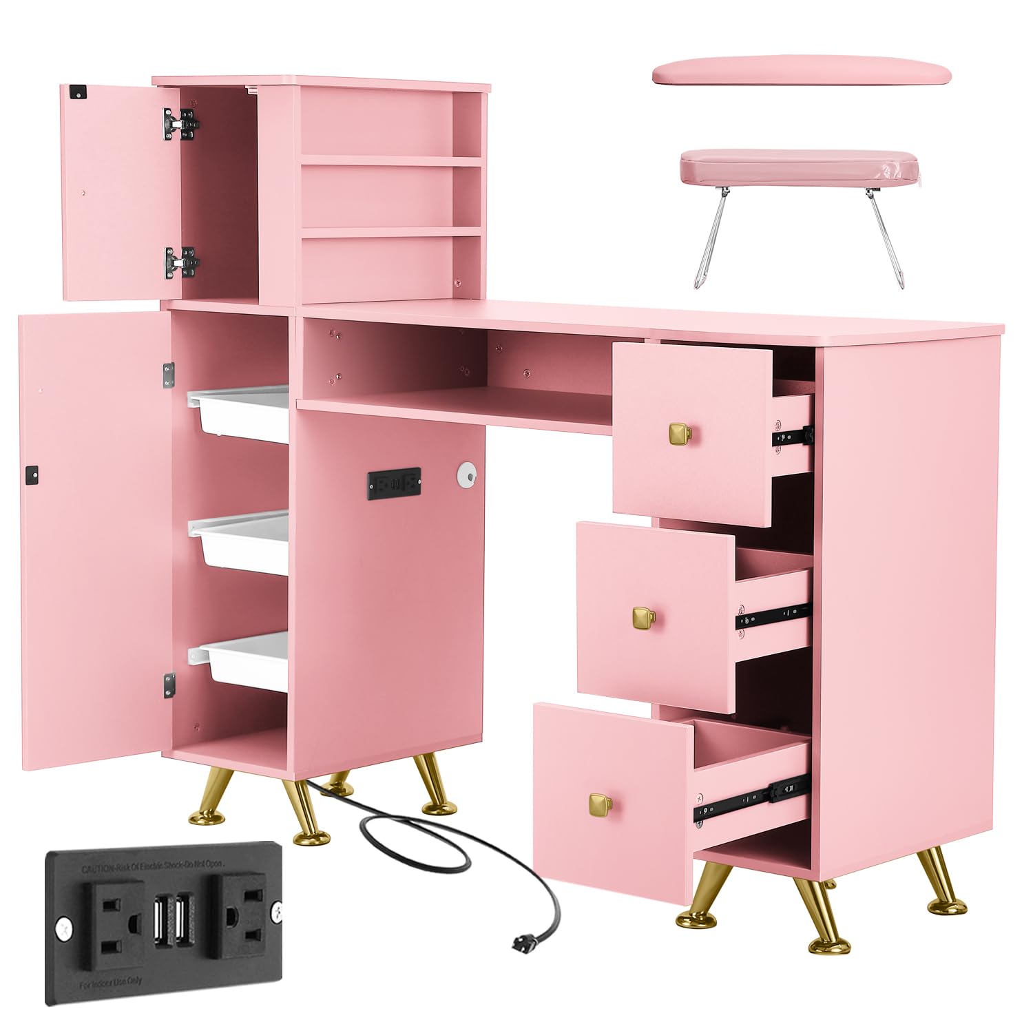 Beauty Makeup Desk - Różowy stolik do paznokci dla technika