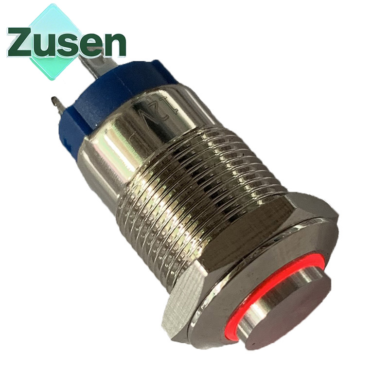 Led Ring Light - Przycisk metalowy Zusen 12mm, wysoki, zatrzaskowy/chwilowy,