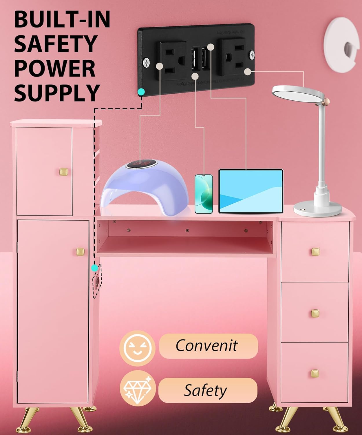 Różowy stolik do paznokci dla  – Beauty Makeup Desk recenzja i cena